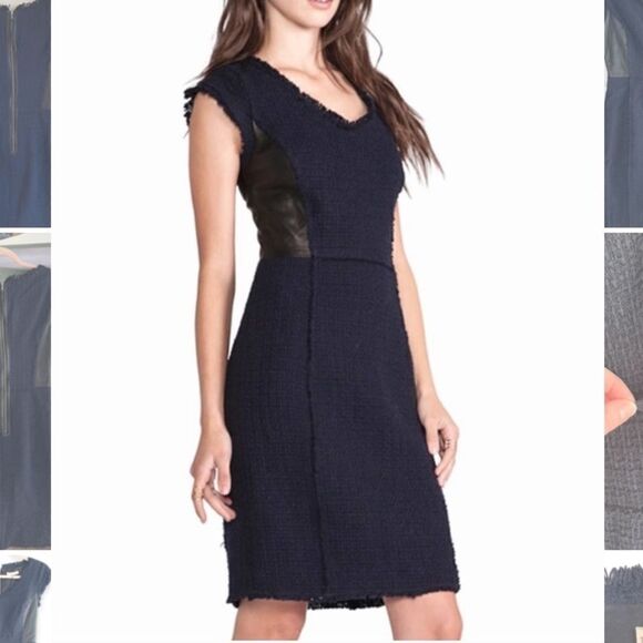 REBECCA MINKOFF | Leather/Tweed Shift Dress Navy/Black (2) - Picture 1 of 6